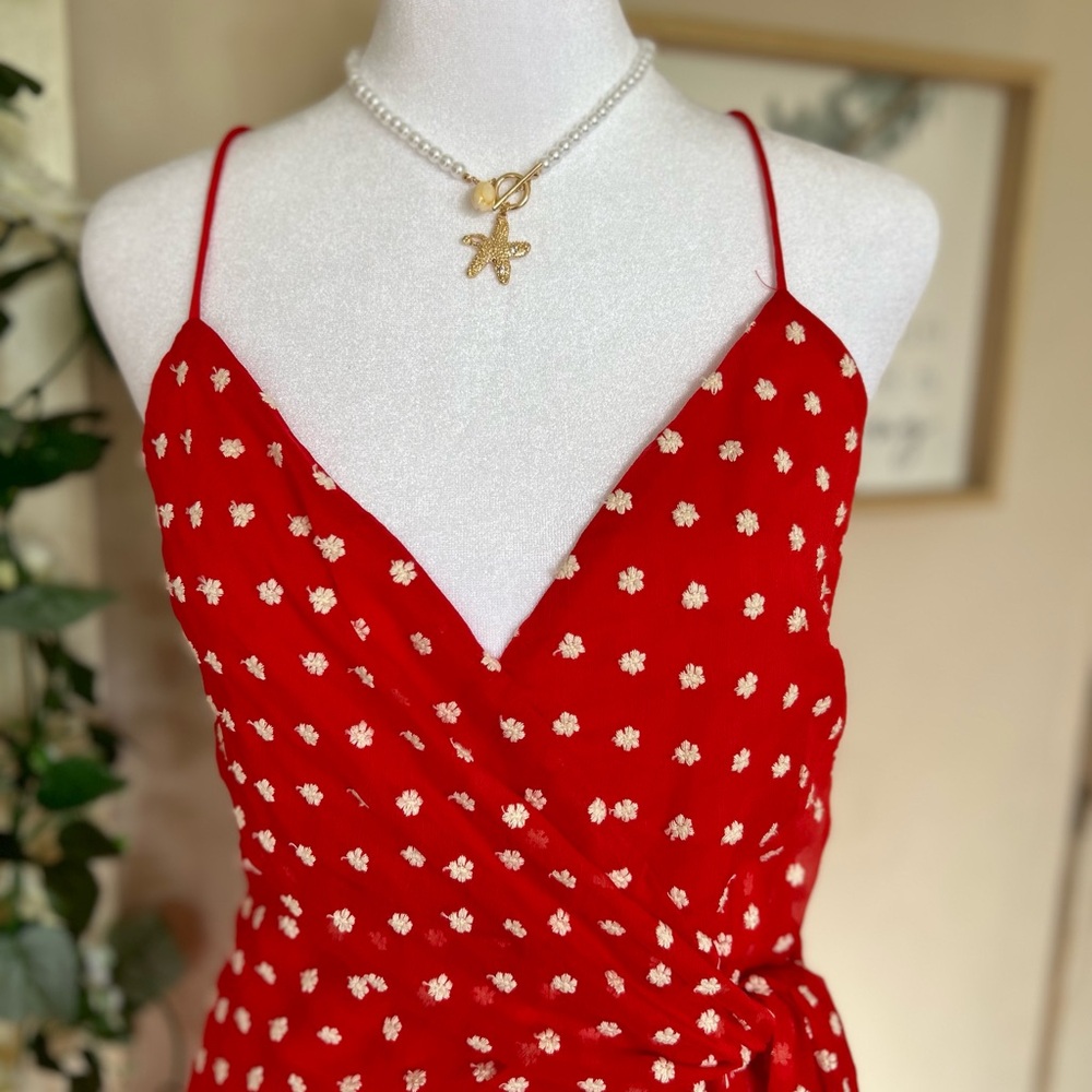 Alice + Olivia Red Polka Dot Wrap-Style Mini Dress - Picture 7 of 16